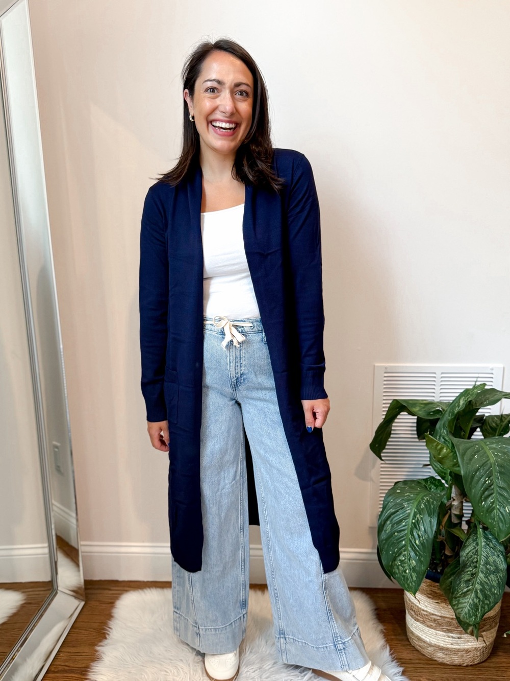 Grace Karin Navy Long Open Front Cardigan